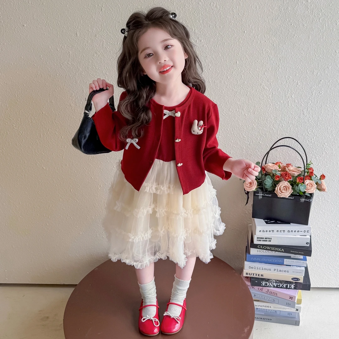 女童秋装套装2025新款洋气时髦小女孩衣服秋季蝴蝶结儿童公主裙子