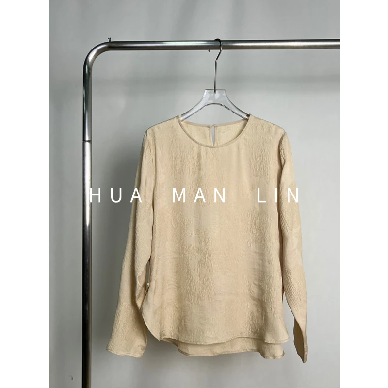 【花滿林】圆领弧型下摆冠乐绉桑蚕丝上衣259855