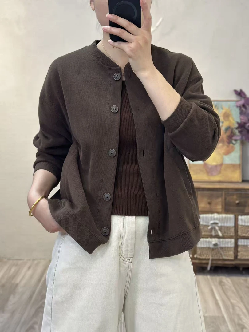 9623-短外套秋季女长袖时尚宽松女款宽松圆领外套