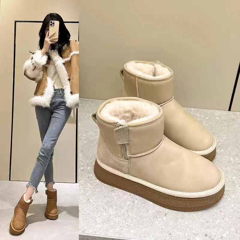 【SiSi】新疆包邮厚底雪地靴2024冬季韩版防水防滑高帮加绒保暖棉靴