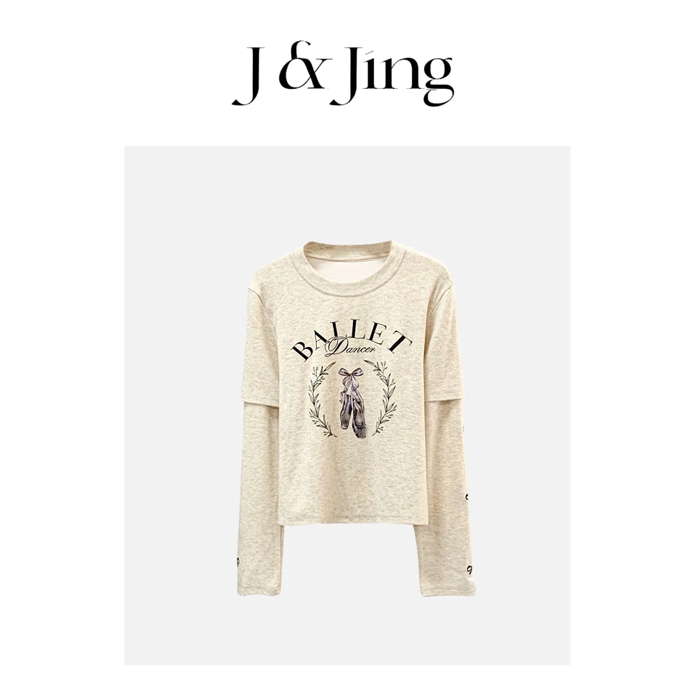 J&Jing-「少女的芭蕾舞鞋」-春款上新~芭蕾舞鞋假两件T恤XT2521