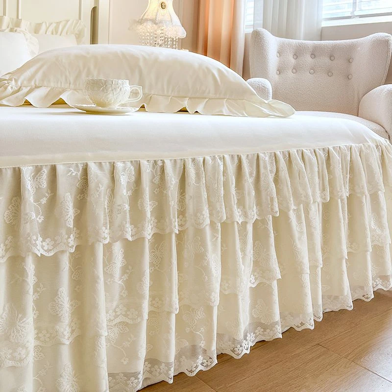 2025新款奶油感公主床罩床裙单件蕾丝花边套防滑保护套150x200cm