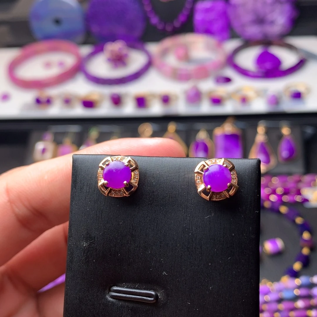 苏纪石（舒俱来）耳钉18K金镶嵌