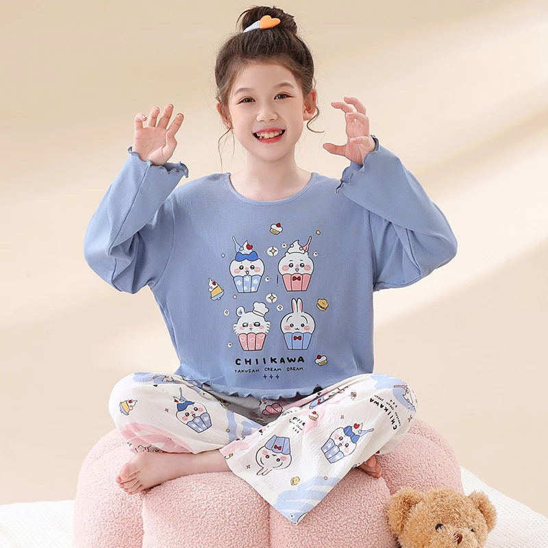 女童睡衣套装春秋可爱甜美长袖卡通小女孩云朵棉中大童空调家居服