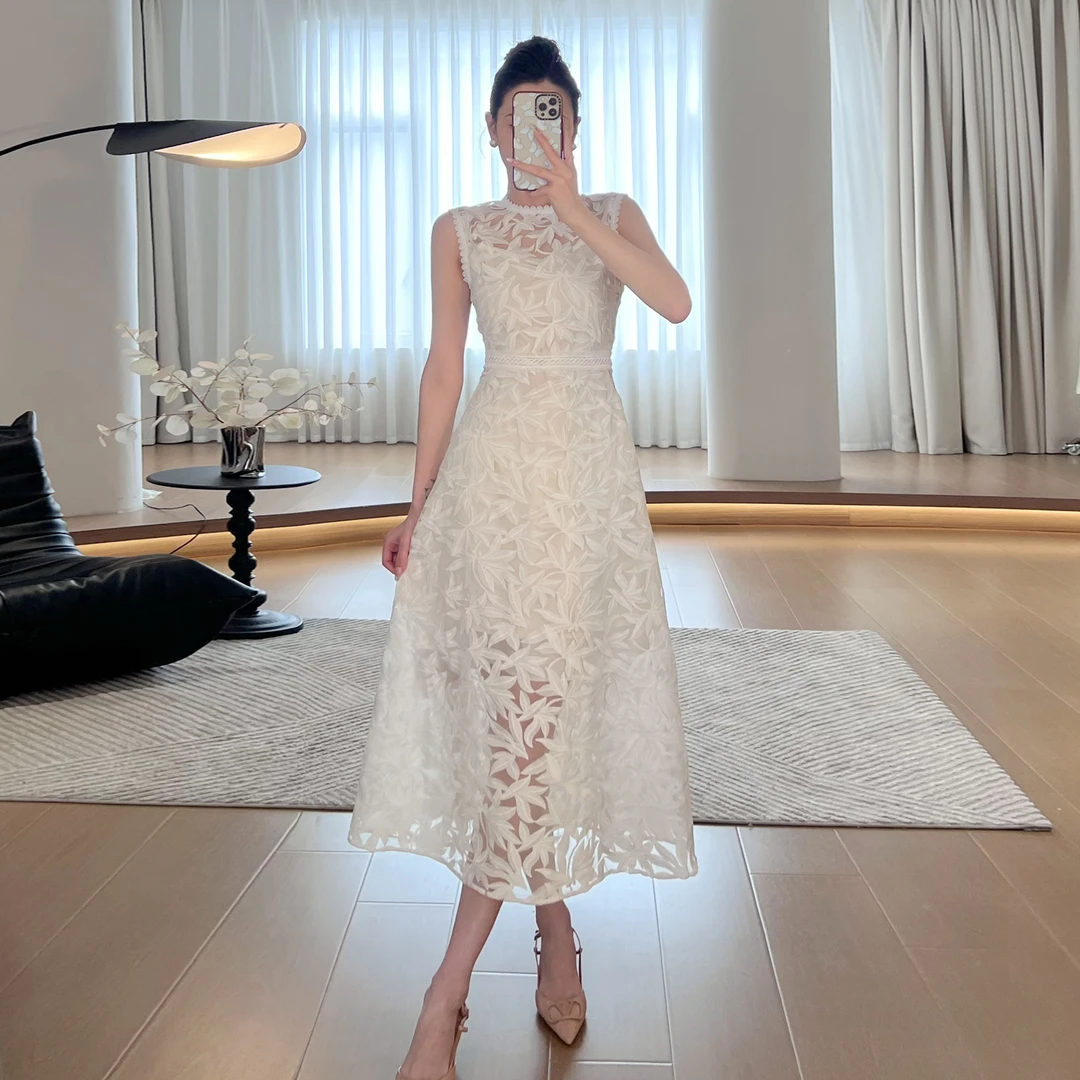 现货【摩纳哥之秋】白色镂空优雅短裙显瘦气质蕾丝女装连衣裙LZ1208