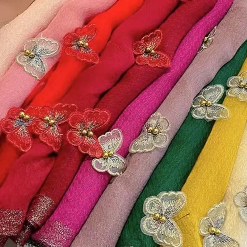 蝴蝶红色女波点古风不掉色赫本风成人丝巾百搭流苏韩版女童XC0000