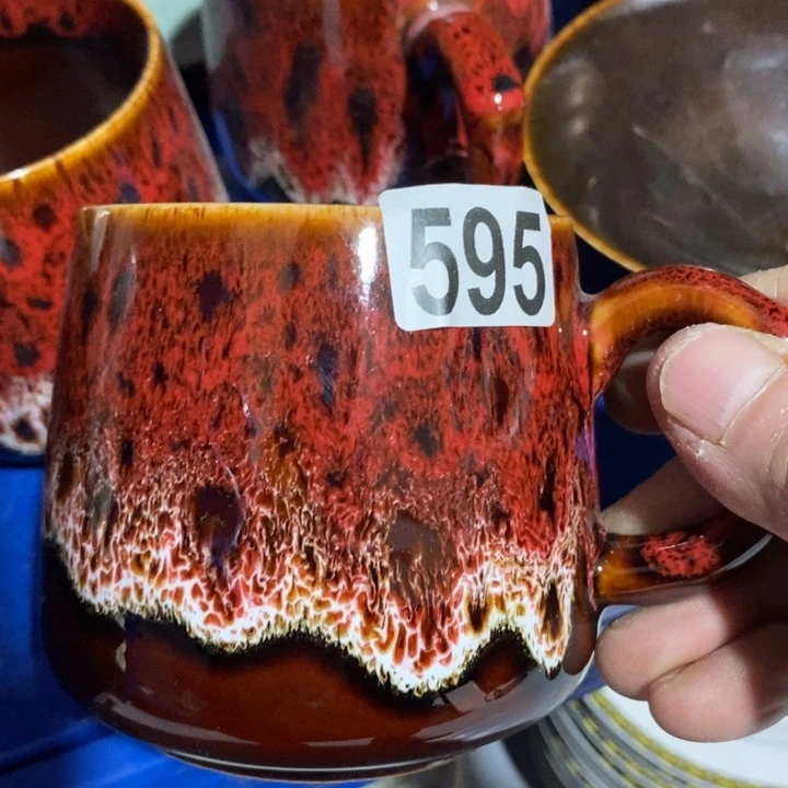 瓷片窑变红咖啡杯一个口不圆
