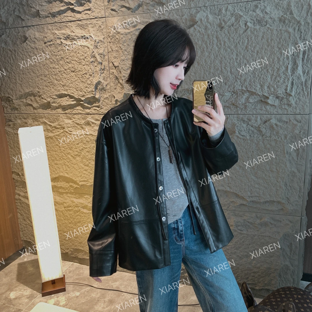 XIAREN【绑带皮衣】外套女款爆款2025新款皮衣穿搭黑色秋季长袖