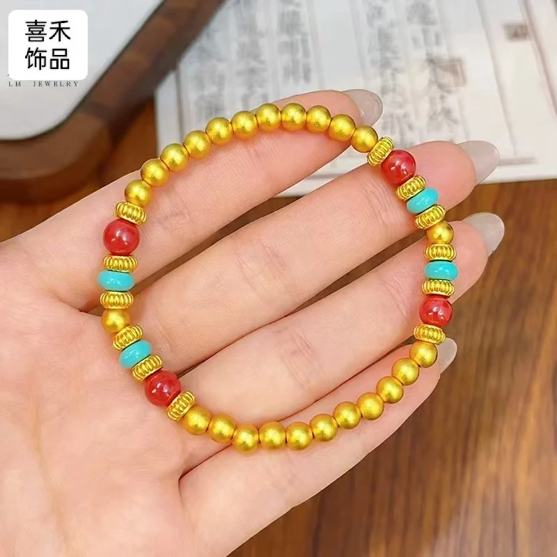 合金手链 古法磨砂南瓜珠多宝圆珠手链手串复古时尚手工弹力