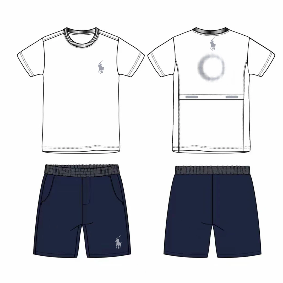 （冰丝速干）伦伦家25夏季款男女童运动风速干透气冲孔T恤短裤套装