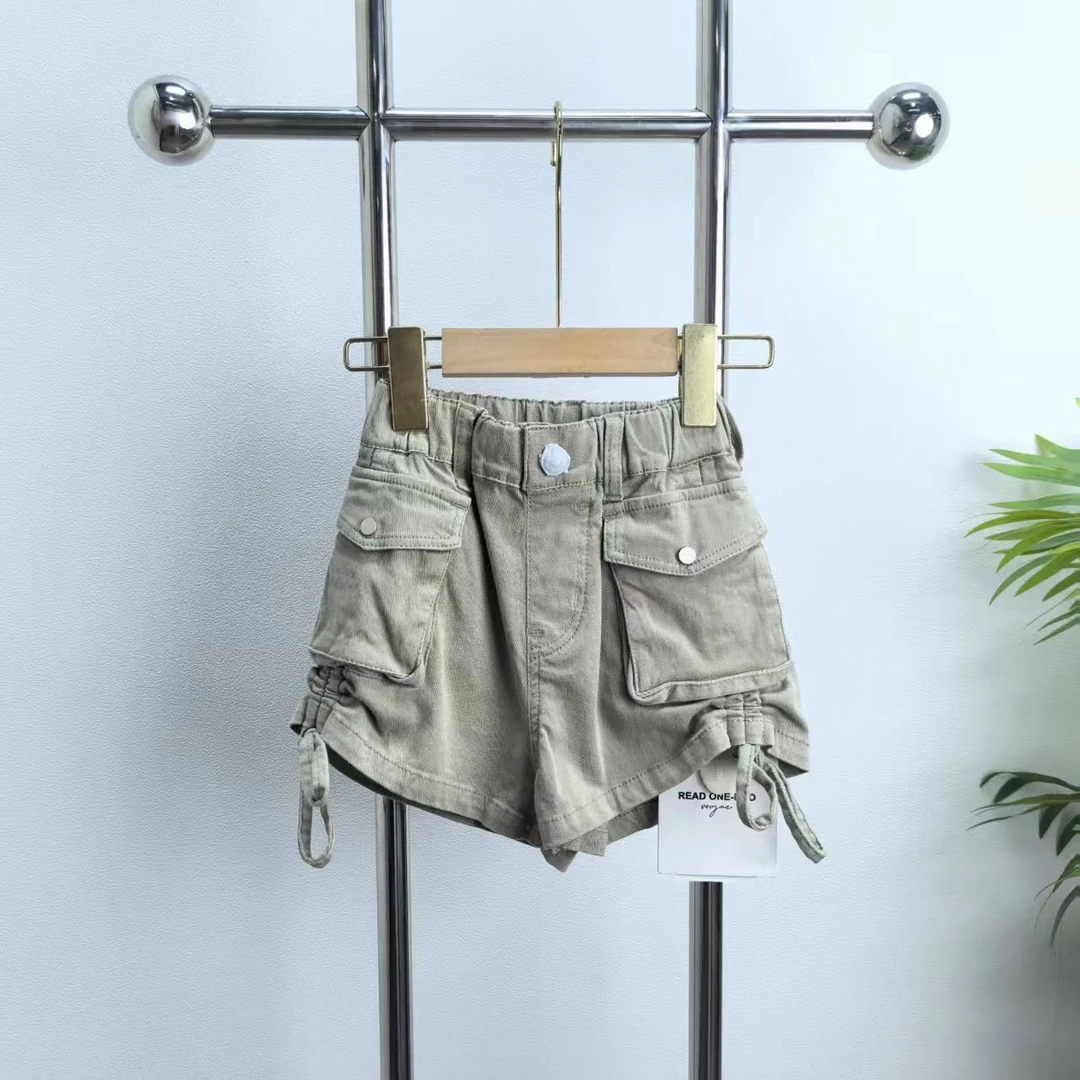 【T363K】军绿色抽绳牛仔短裤B3-9