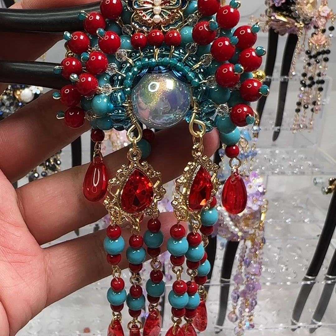 雯***蒂醋酸铁合金红蓝发簪