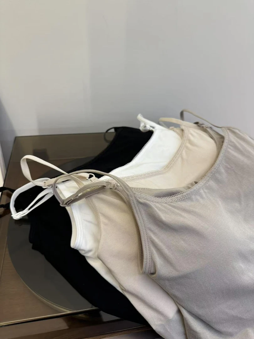 YOI MAGIS【豆腐芝士】法式蕾丝边60织弹力细肩带带胸垫背心