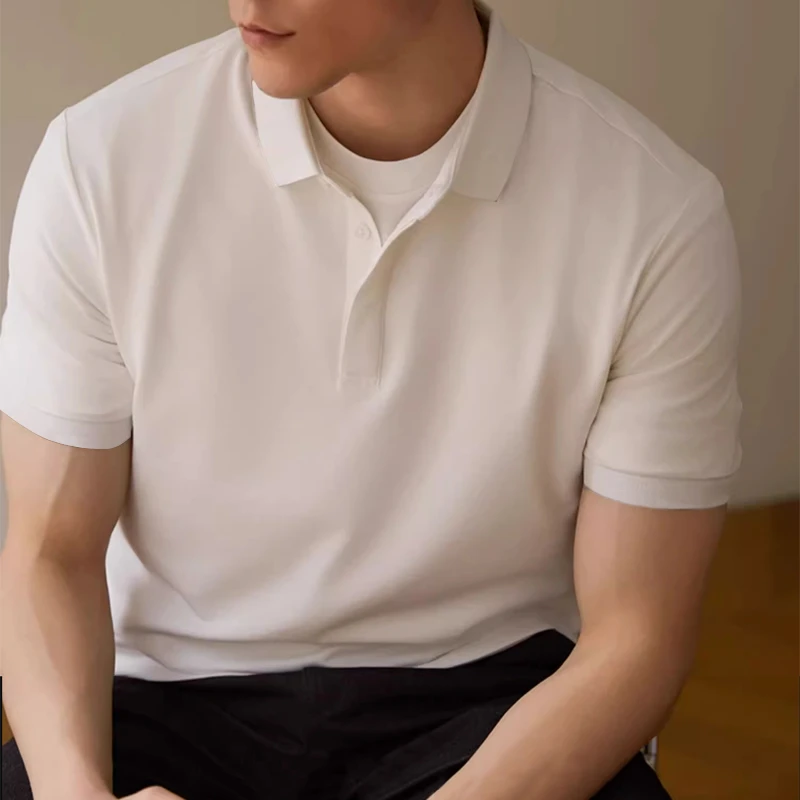 男士简约纯色冰丝翻领短袖polo衫商务休闲痞帅薄款男生短袖上衣潮