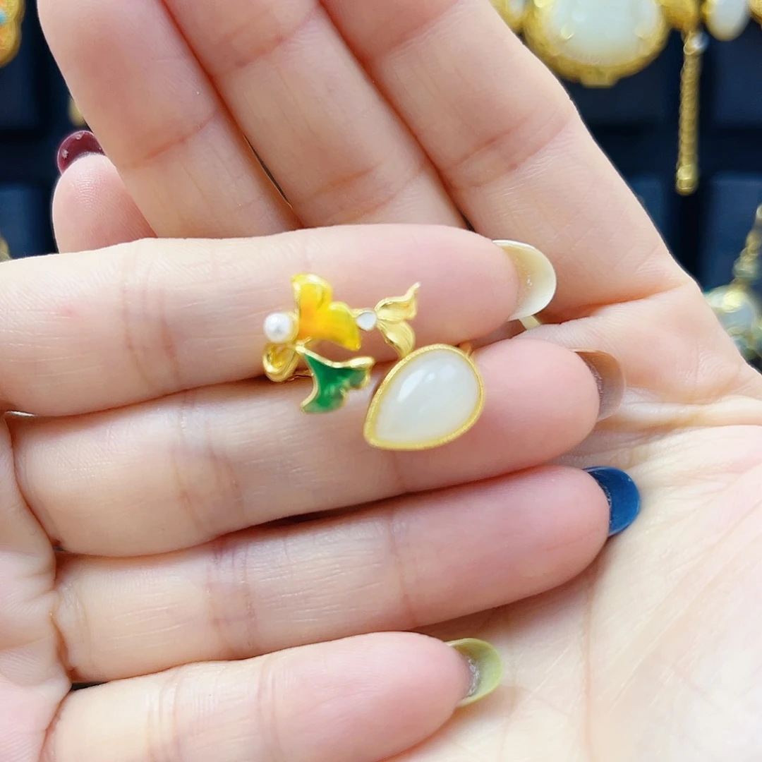 和田玉银S925镀金镶嵌戒指