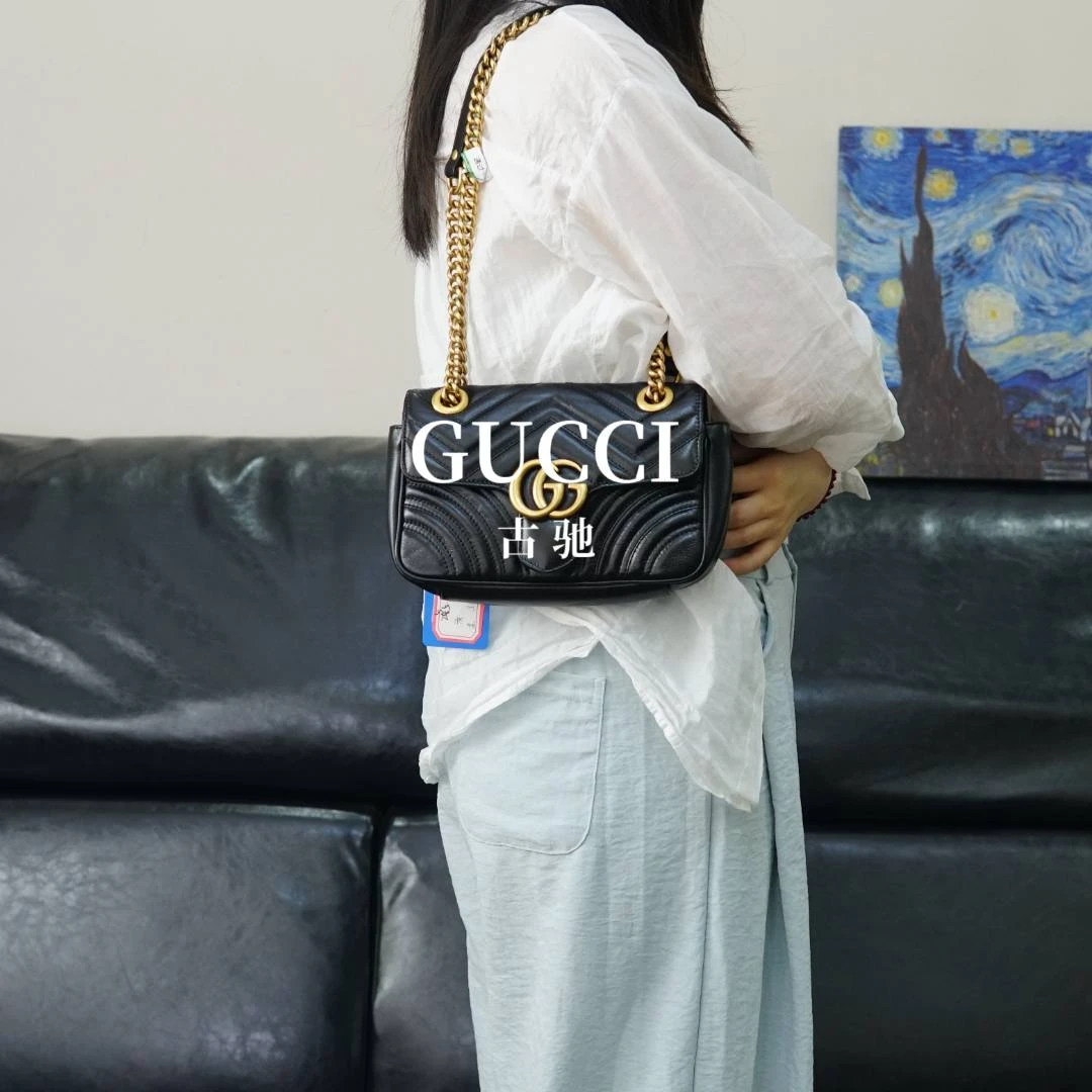 95新 GUCCI/古驰 黑色马蒙单肩包/FYWJ04229959/9959