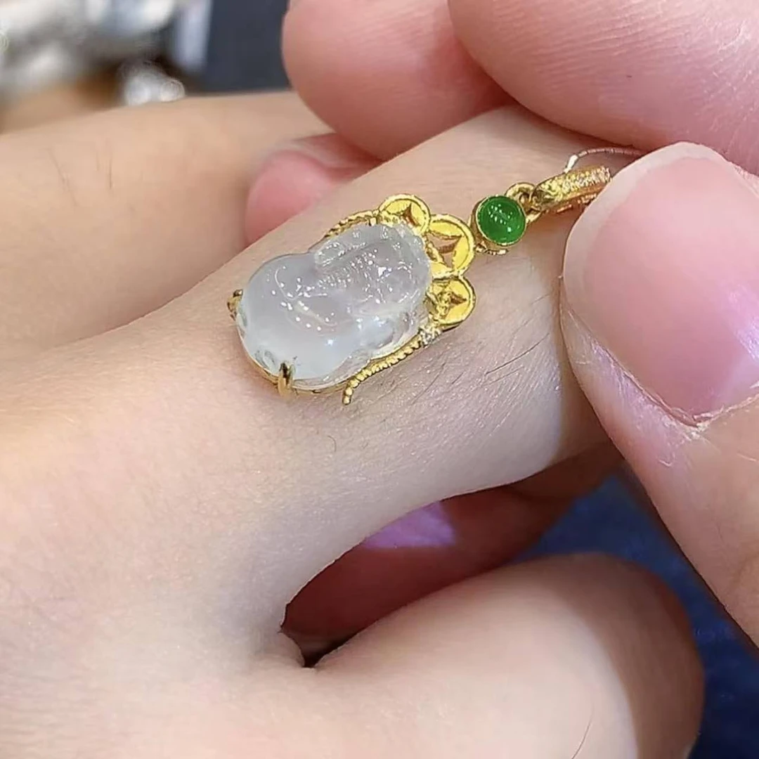 翡翠 18K A货翡翠吊坠 L1694 多样性发其一