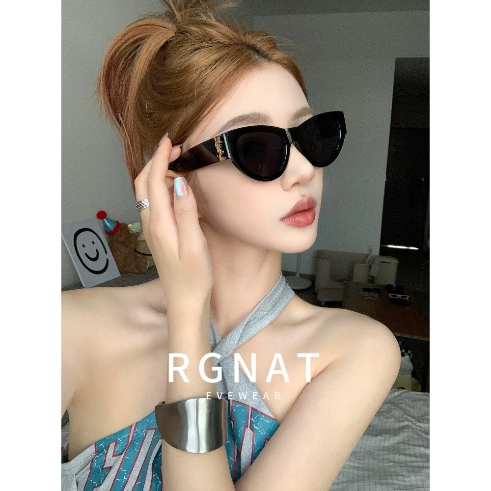 RGNAT欧美风法式偏光猫眼墨镜女方圆脸显瘦高级感太阳镜金属配饰