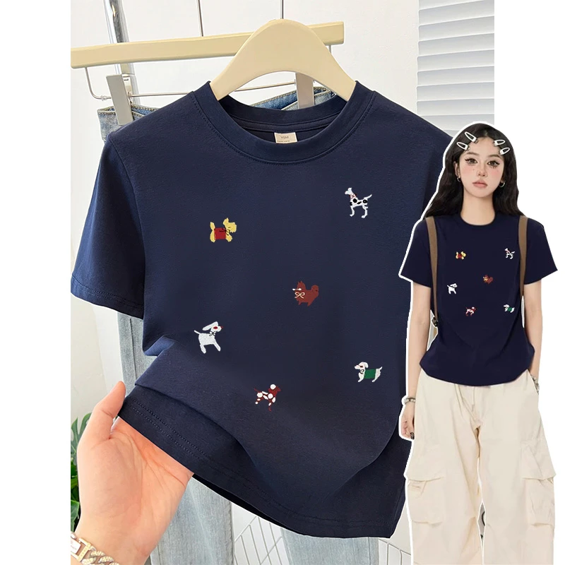 正肩短袖女t恤夏季新款韩版洋气时髦时尚显瘦百搭印花圆领上衣女