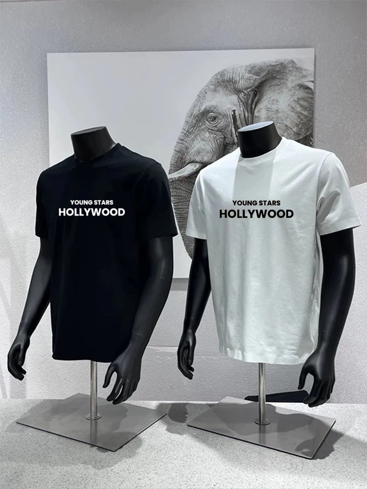 潮流T恤落肩袖运动短袖翻领印花速干个性居家圆领夏季男士