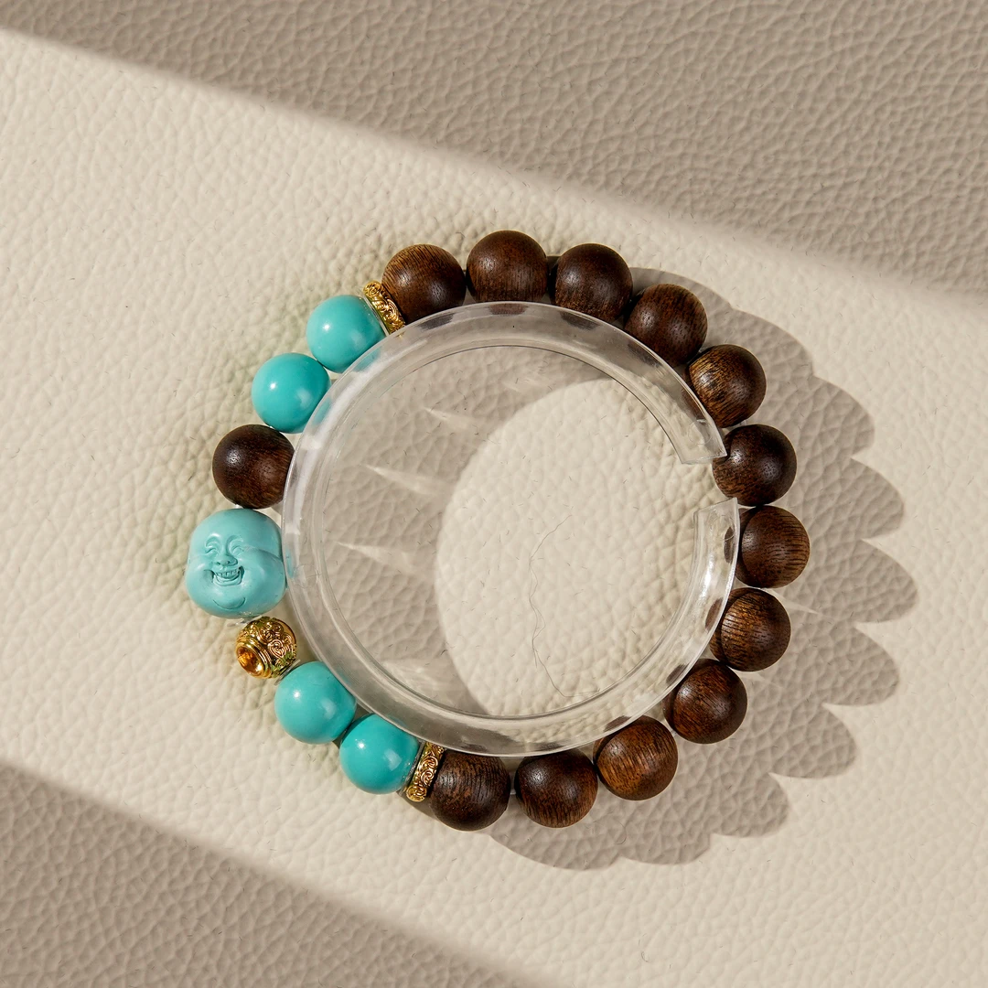 沉香沉水白奇楠1.0DIY18k绿松弥勒单圈/CBQ0006