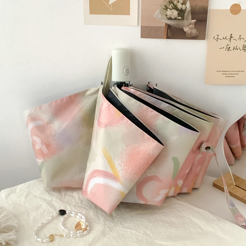 知伞自动花园画报遮光花序油画两用晴雨伞女遮阳太阳伞防晒黑胶
