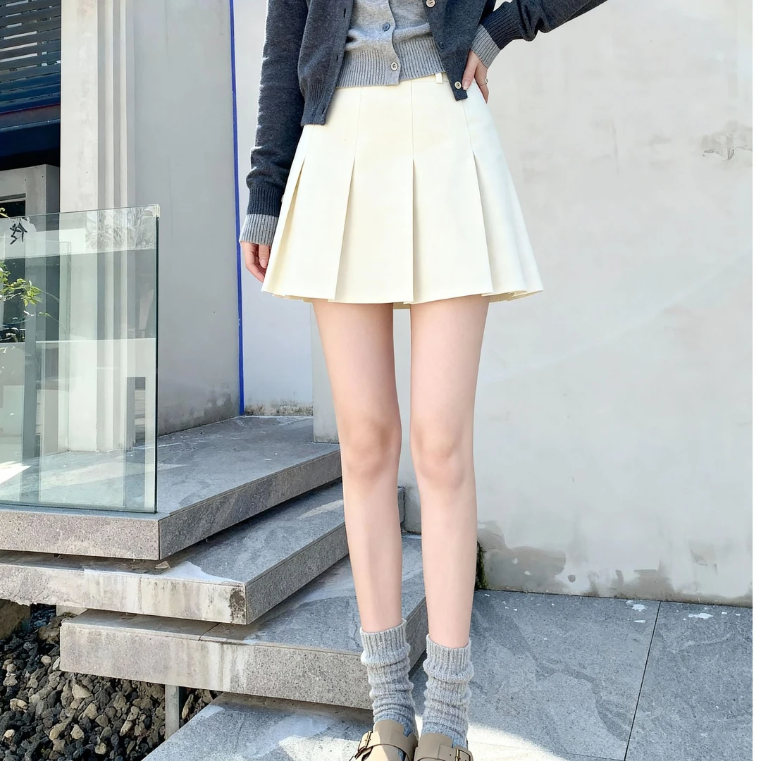 Z朗文斯汀新款法式尤莱特学院风A字短裙减龄纯色百褶半身裙