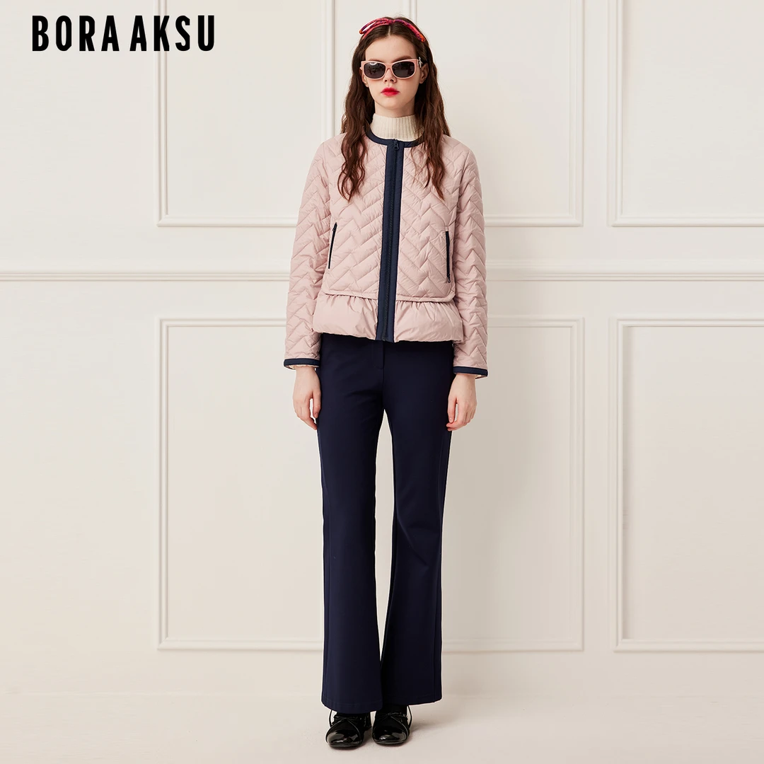 BORAAKSU2025冬季法式甜美雾粉色撞色圆领短90绒羽绒服B1FHW96180