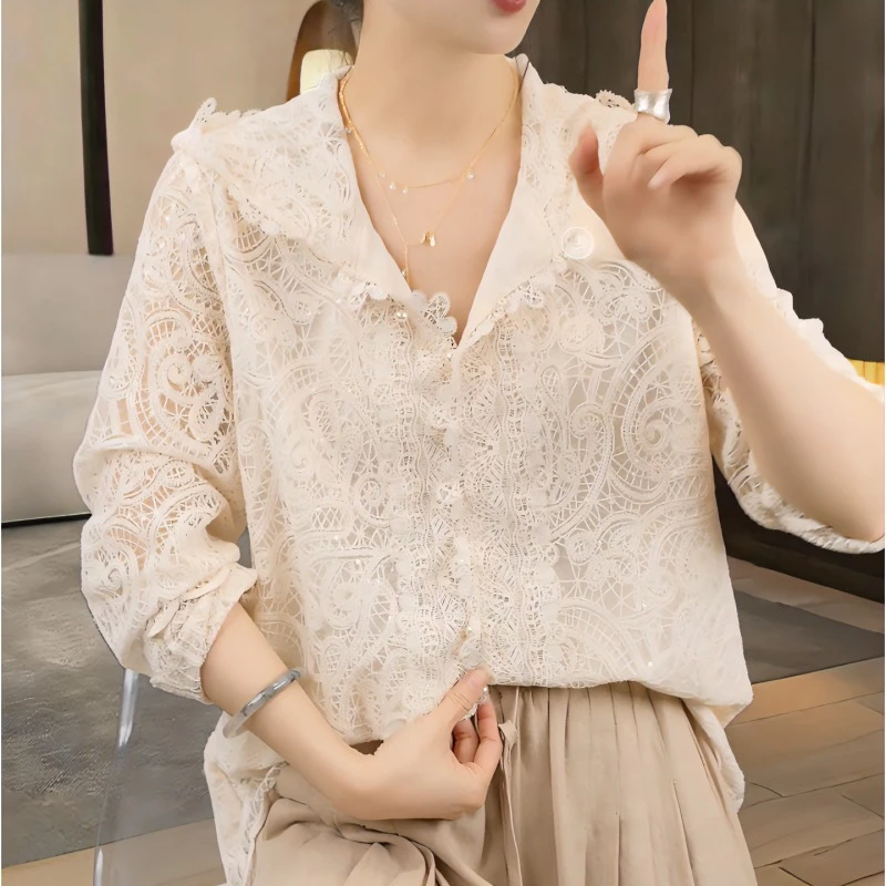 蕾丝上衣2025新款气质春季设计感网红时尚拼接连帽衫LK2502522