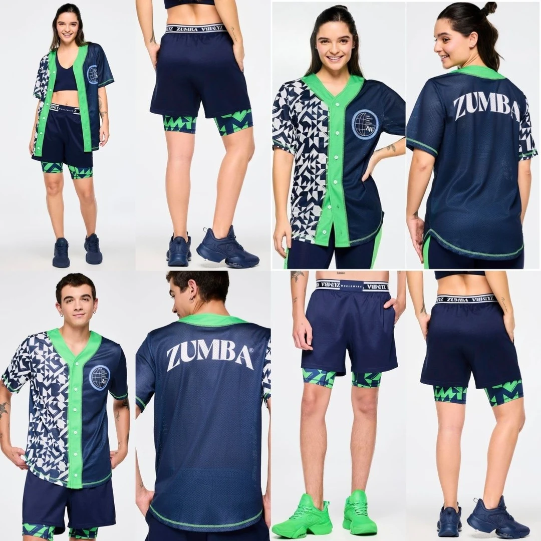 尊巴2025年新款现货开衫短裤运动套装男女款Zumba速干假两件裤子