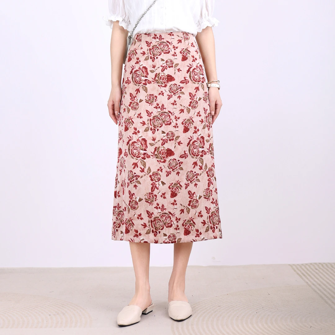 碎花半身裙女夏季2025新款复古高腰直筒裙气质开叉a字包臀裙 1200