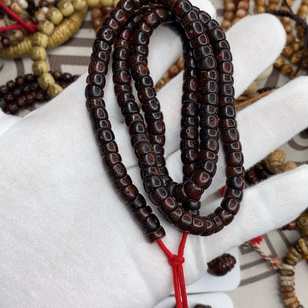清***为手串星月菩提8黑金红宝石大肠