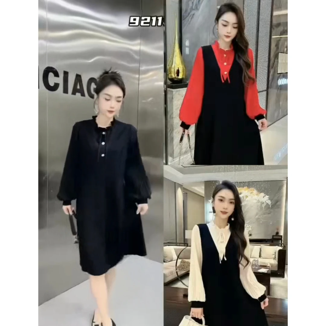 9211款拼色简单款时尚连衣裙减龄洋气