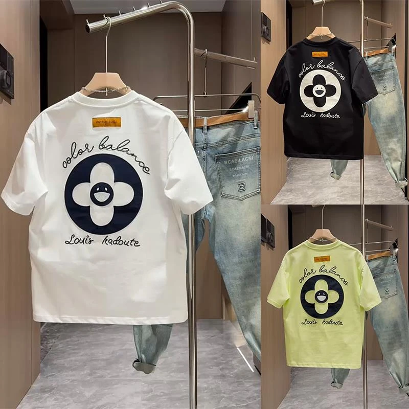 轻奢2025新款潮牌印花圆领短袖T恤男夏季休闲百搭高级感体恤上衣