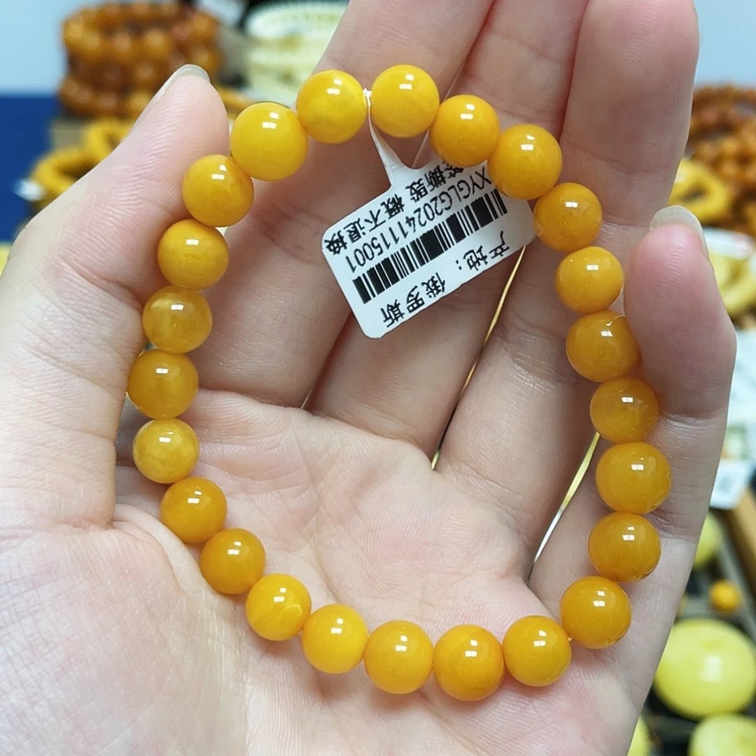 未镶嵌蜜蜡珠宝奇石圆珠手串橘金8mm➕瑕