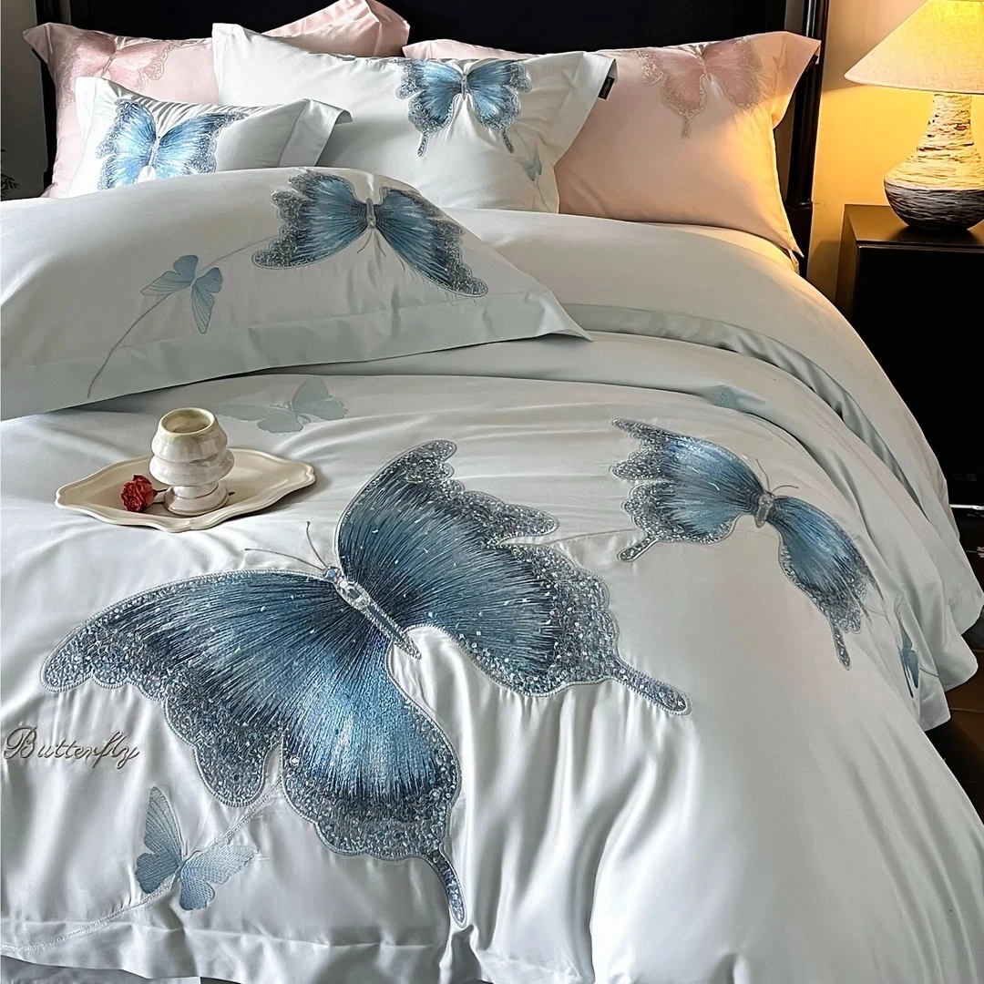 光影蝶舞 | 全棉长绒棉重工刺高级轻奢高档柔软亲肤纯棉四件套