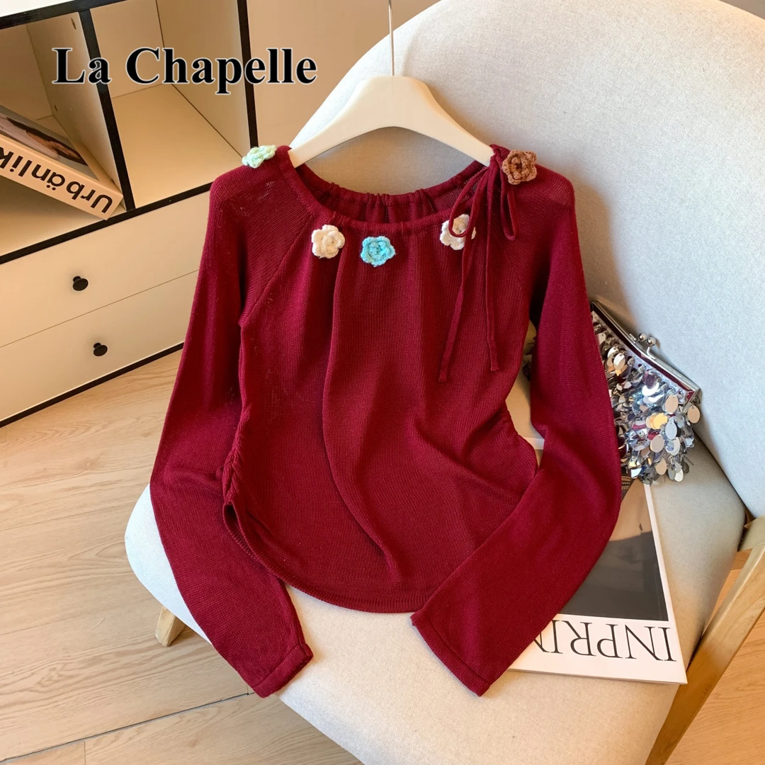 拉夏贝尔设计感针织衫2025年秋季新款高级百搭小众别致t恤上衣女