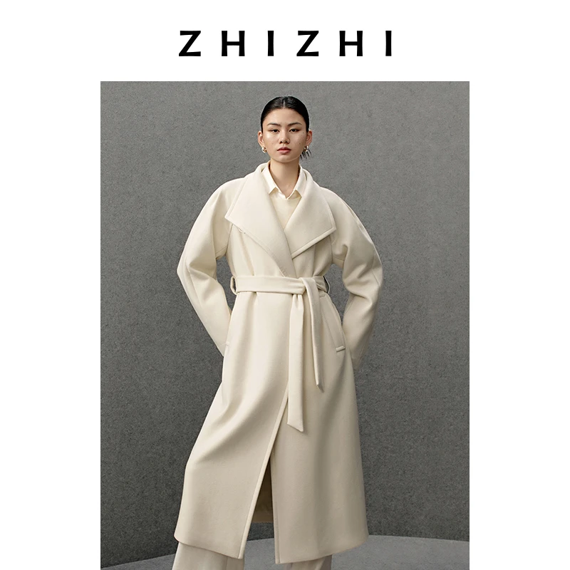 致知 甘州曲 廓形翻领羊毛长款毛呢大衣25年冬季新款ZZ2EWWWT115