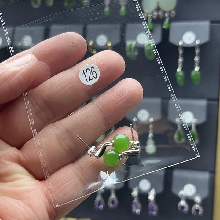 和田玉（碧玉）耳饰银S925镶嵌水*鱼