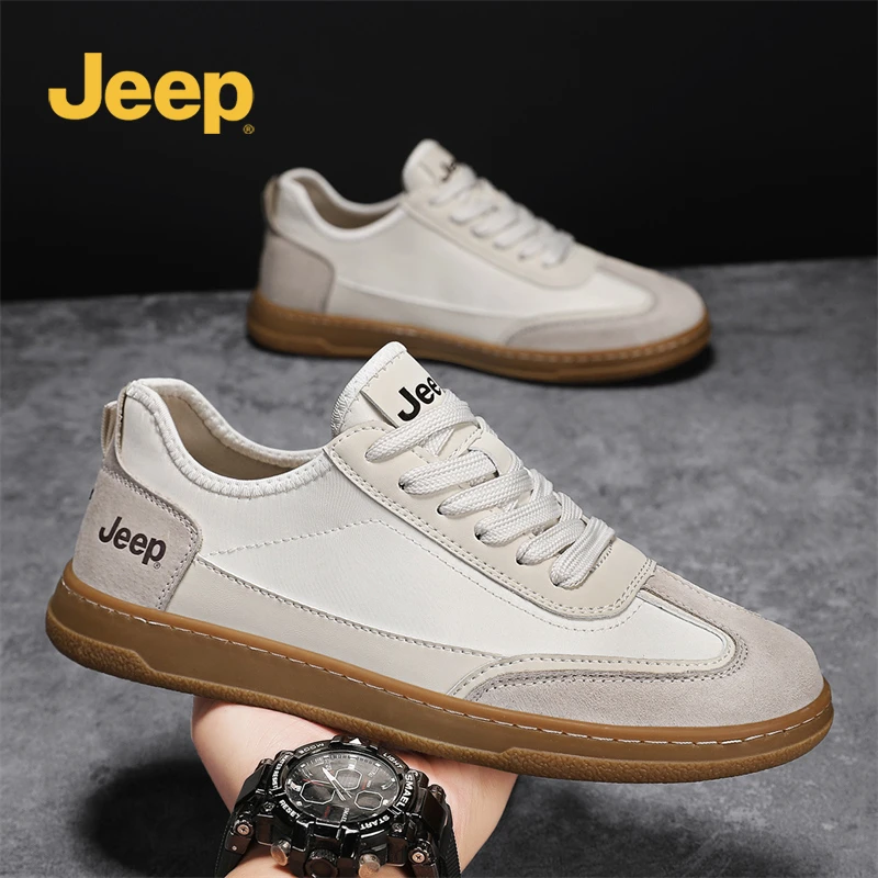 jeep吉普男士德训鞋2025新款百搭舒适真皮休闲鞋防滑软底运动板鞋