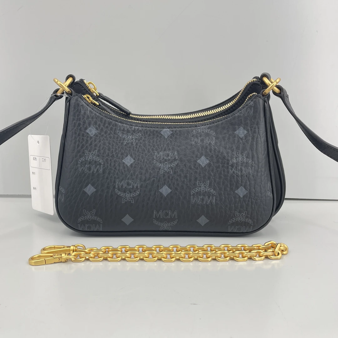 99新 MCM mcm黑色老花尼龙单肩包斜挎包26x13x5cmG103101