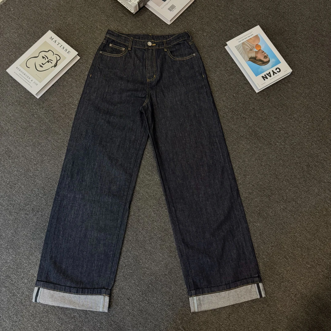 【塔鹿蕾】新款时尚宽松阔腿直筒卷边牛仔裤 B003