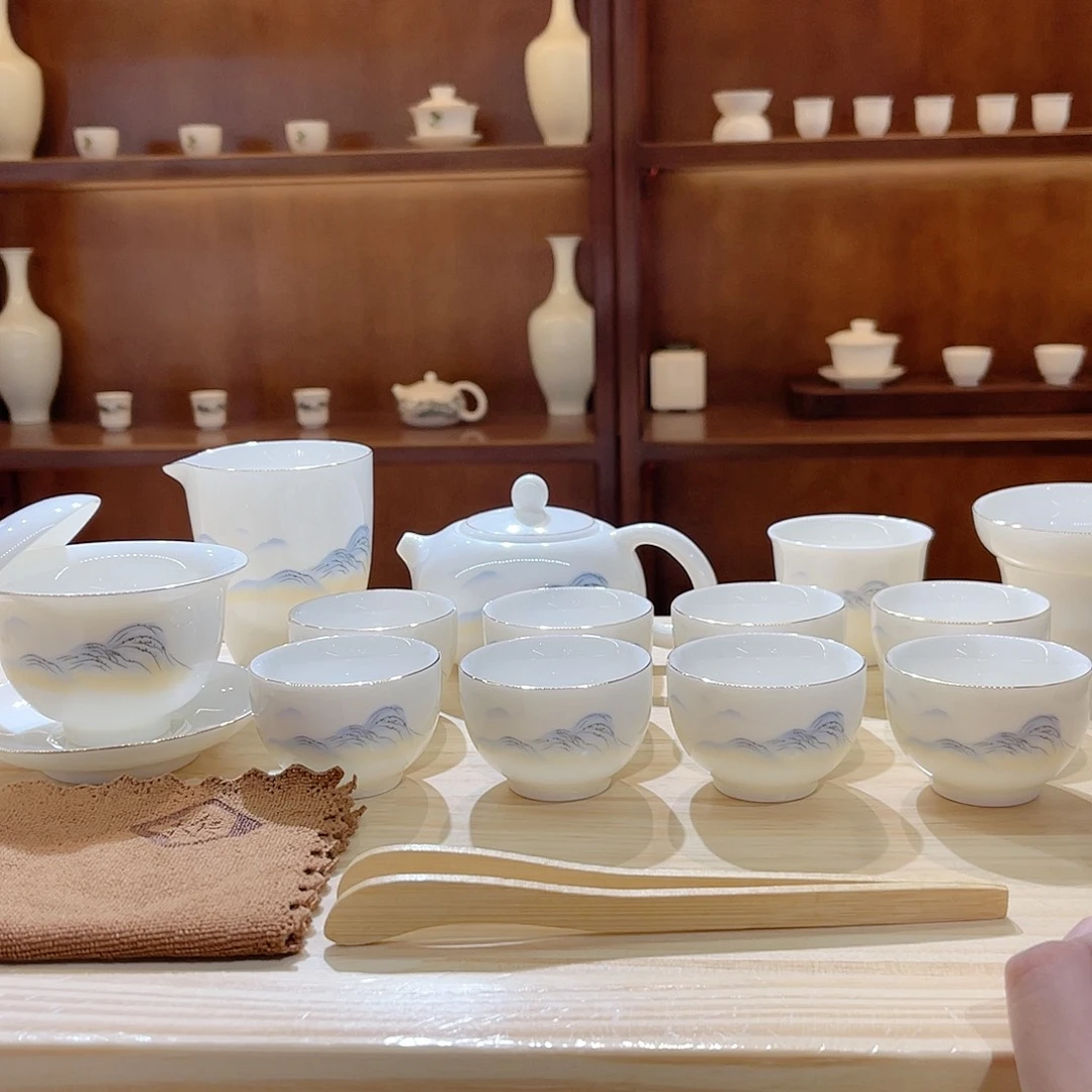 瓷片玄致羊脂玉瓷茶具套装