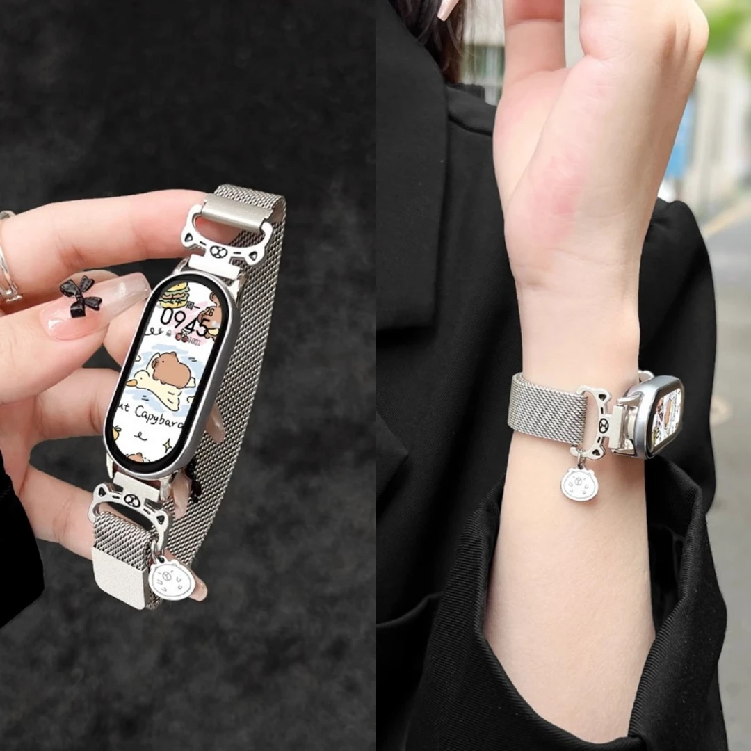 适用小米手环9/8表带金属米兰磁吸band7/6/5/4腕带nfc版夏季时尚