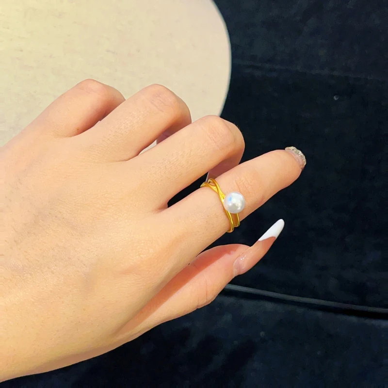 铜合金塑料戒指 铜合金 577 时尚国风珠珠双圈戒指