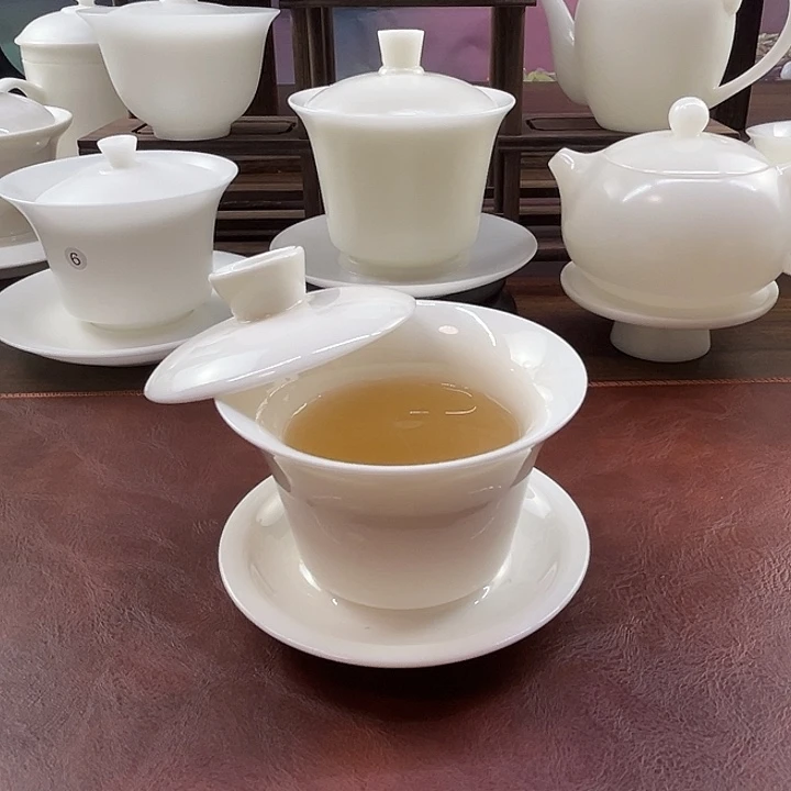 家用纯白羊脂玉瓷盖下120ml悬停马蹄盖碗