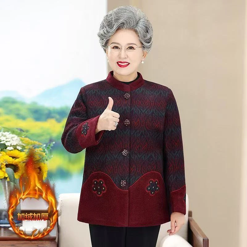 7771-中老年人女奶奶冬装外套加绒加厚妈妈保暖衣服【货位三楼】