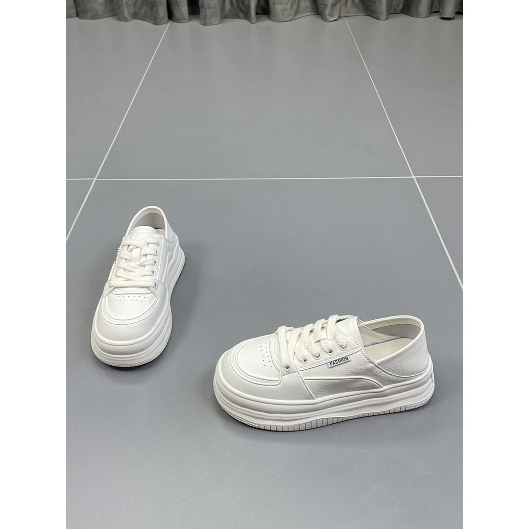 GPTSu两穿小白鞋女士秋季新款圆头系带厚底纯色气质薄款休闲板鞋