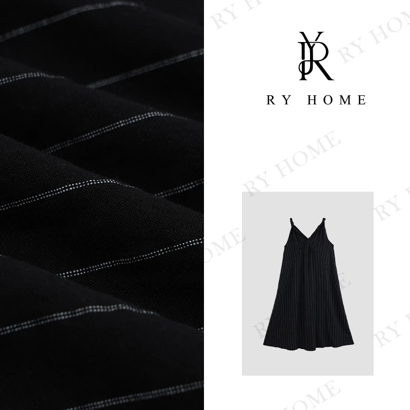【容雨RYHOME】“梦落星尘”设计条纹V领吊带连衣裙24L1316