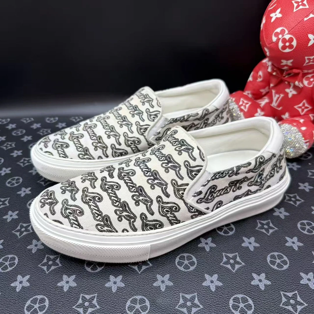 95新 LouisVuitton/路易威登 黑白logo帆布休闲一脚蹬39码ddm3003
